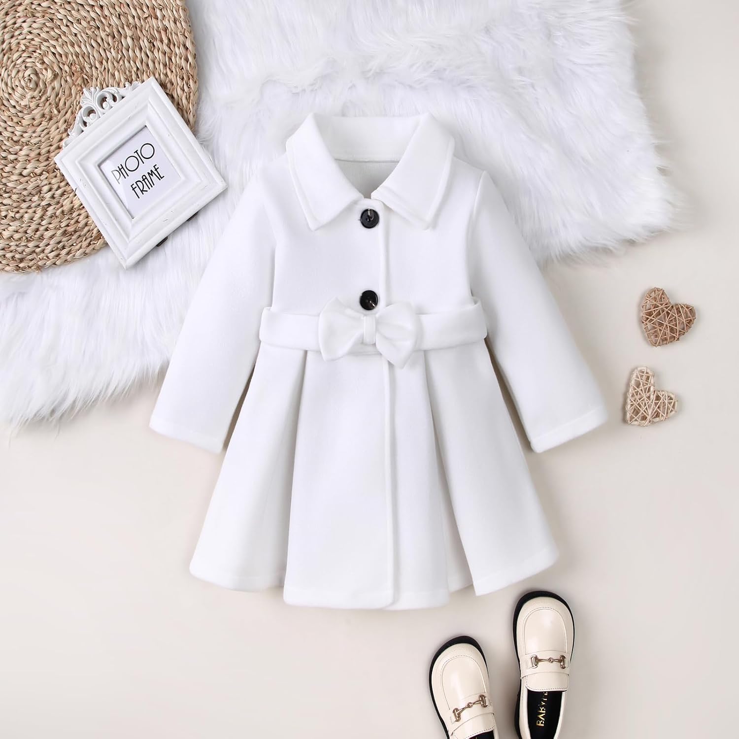 Toddler Baby Girl Clothes Jacket Coat Long Sleeve Solid Color Buttons Dress Coat Fall Winter Outfit - Image 3