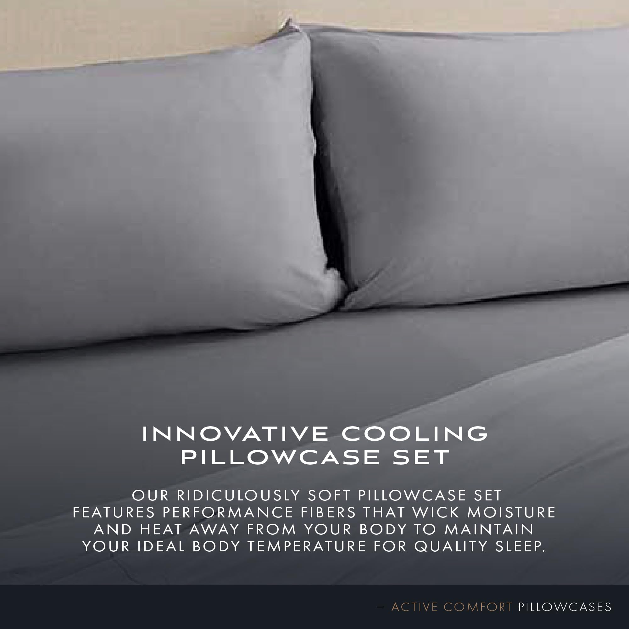 SHEEX Active Comfort Cooling Standard/Queen-Size Pillowcases, Super-Soft Pillowcase Set, 2 Cooling Pillow Covers, Pewter