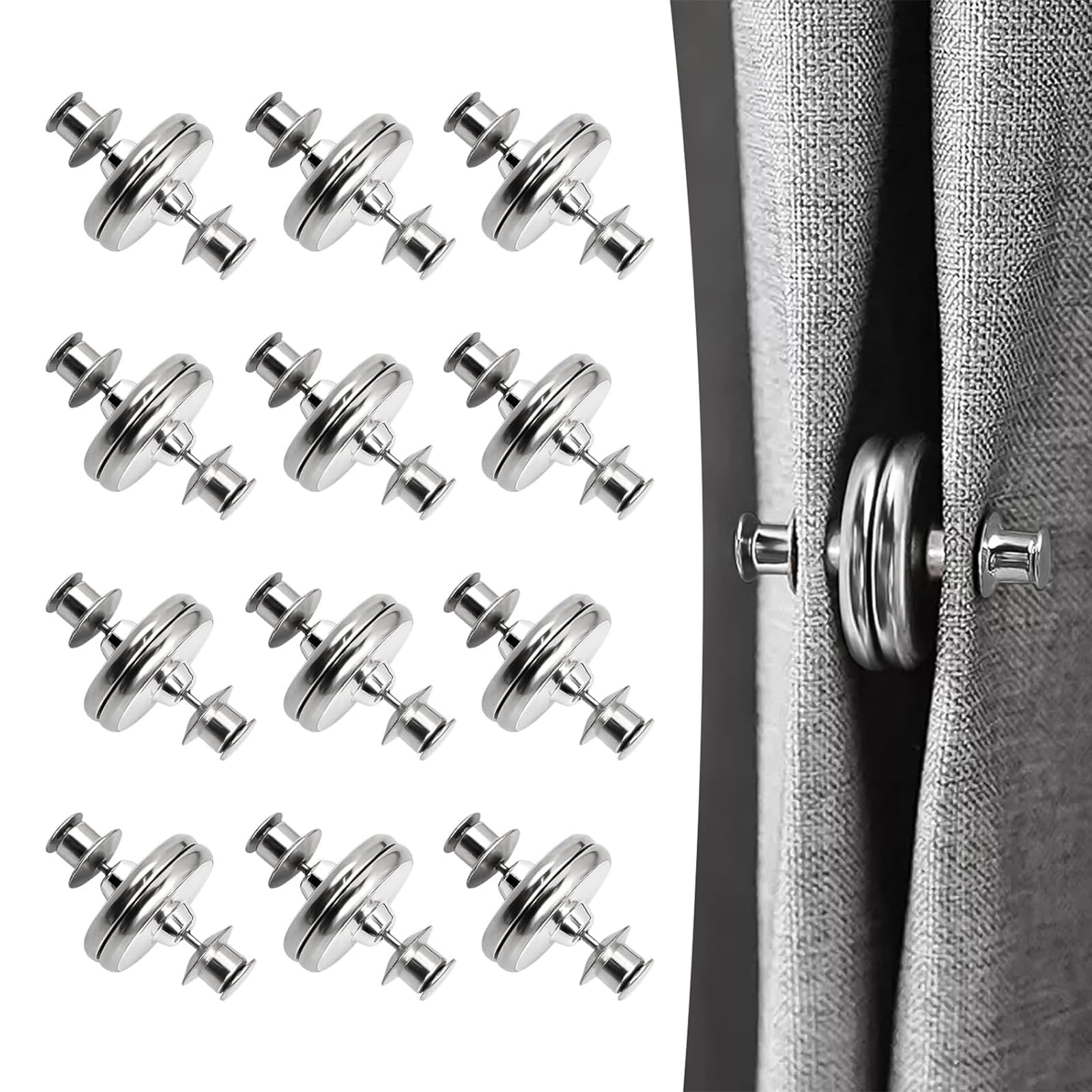 Tgkeaiy Argent 12 Pairs Curtain Magnets, Magnetic Curtain Clips Closure No Sewing Prevent Light Leaking, Closed Curtains Closure Button Buckle Curtains Holder Clips For Home Bedroom Office Draperies
