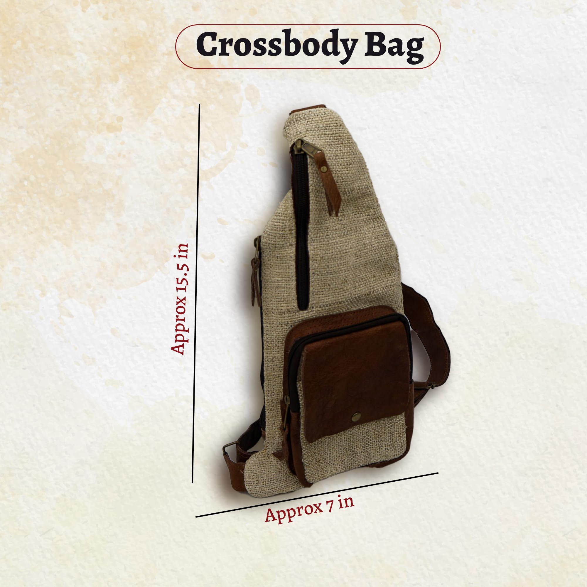 Bolso bandolera de algodón de cáñamo hecho a mano con correa de cuero, 100% natural, fabricado en Nepal