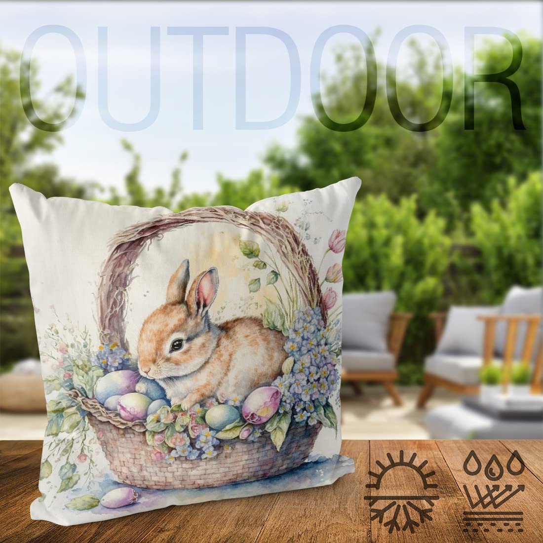 VOID Kleiner Hase Osterkorb 55x55 Kissenhülle Polyester Zierkissen Couchkissen Ostern Osterdeko Deko