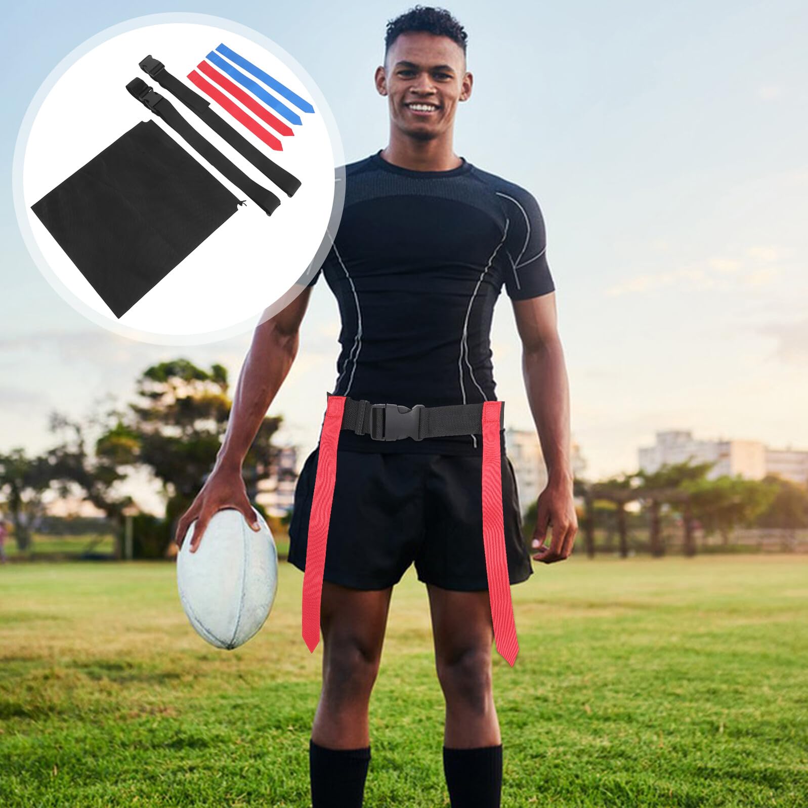 SOIMISS Einstellbares Flag Football Gürtel für Jugendliche Erwachsene Trainingszubehör mit Blauen Roten Flaggen Verstellbarer Taillengurt für Sportspiele und Teamaktivitäten