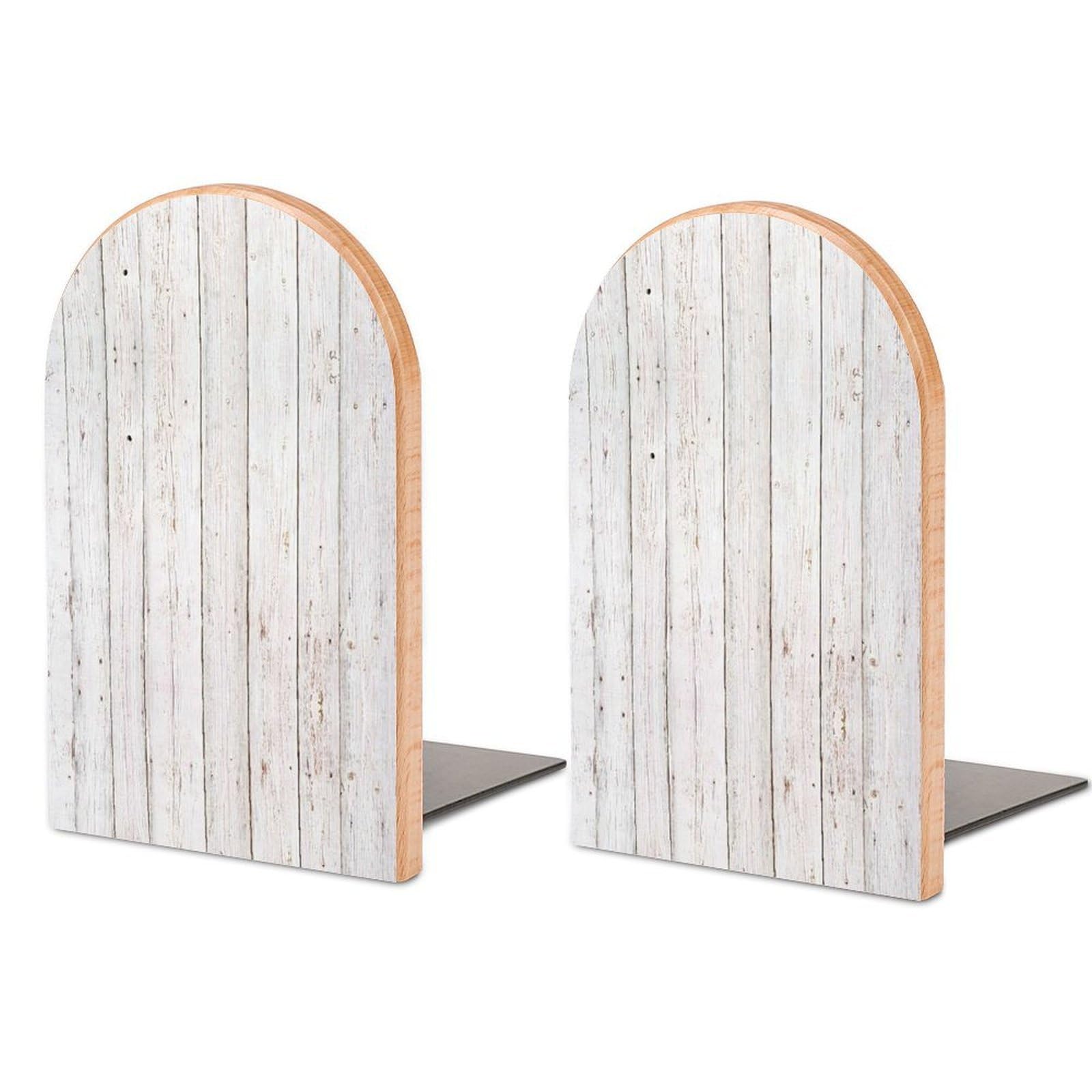 White Wood Shabby Stripes Wooden Floor Backdrop Beech Wood Bookends Heavy Duty Book Organizers Desktop File Holder for Office Home Bookshelf