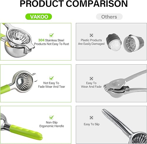Miniatura 3 de Vakoo Exprimidor manual de limón de acero inoxidable, exprimidor de cítricos a prueba de óxido y exprimidor de lima, exprimidor de frutas de presión