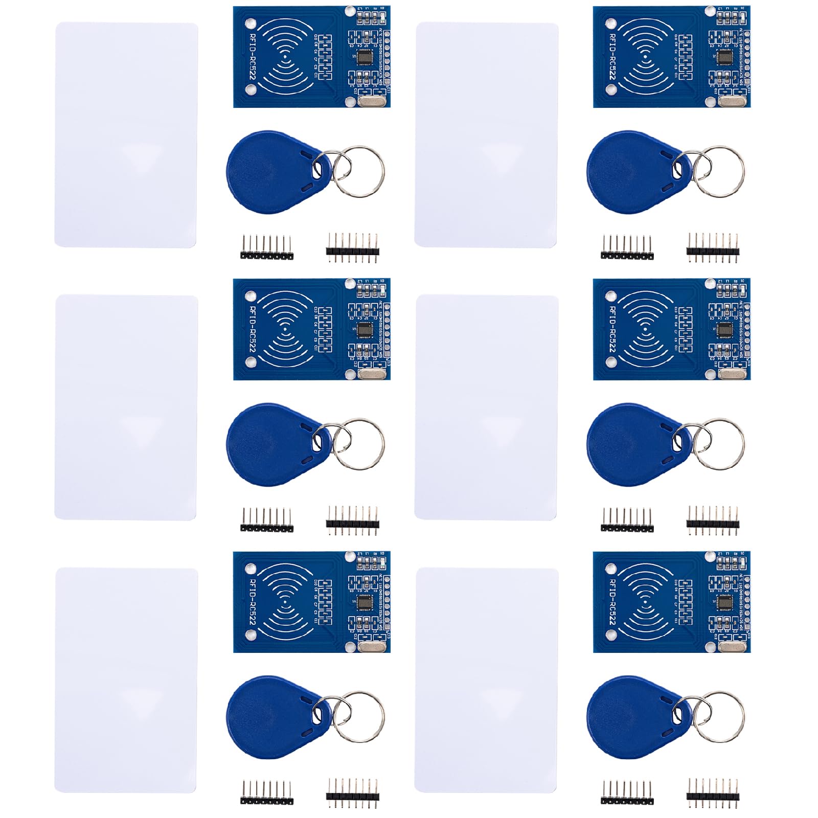 Kit RFID de 6 piezas: Mifare RC522 Módulo de sensor de tarjeta RF IC con tarjetas en blanco S50 y llaveros, compatible con Arduino y Raspberry Pi
