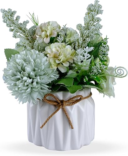 Flores artificiales en maceta, pequeño jarrón de cerámica, plantas de flores falsas, decoración de escritorio para interiores para el hogar y la