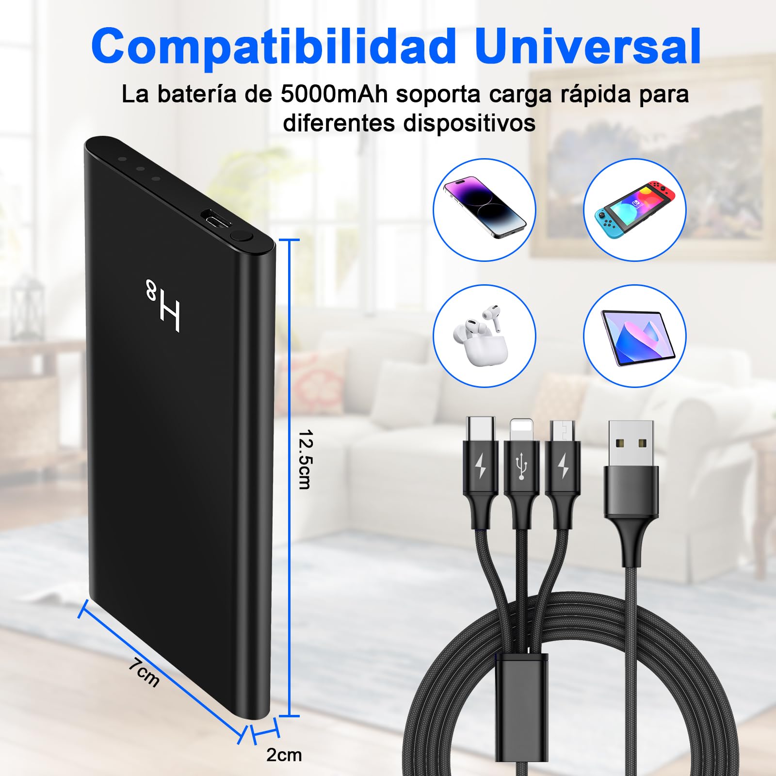 MiniCamera HD 1080P, Micro Cámara Espia Oculta 5000mAh con Cable USB 3-en-1, Camaras de Vigilancia sin Cables Camufladas Sensor de Gravedad y Visión Nocturna para Interior/Exterior