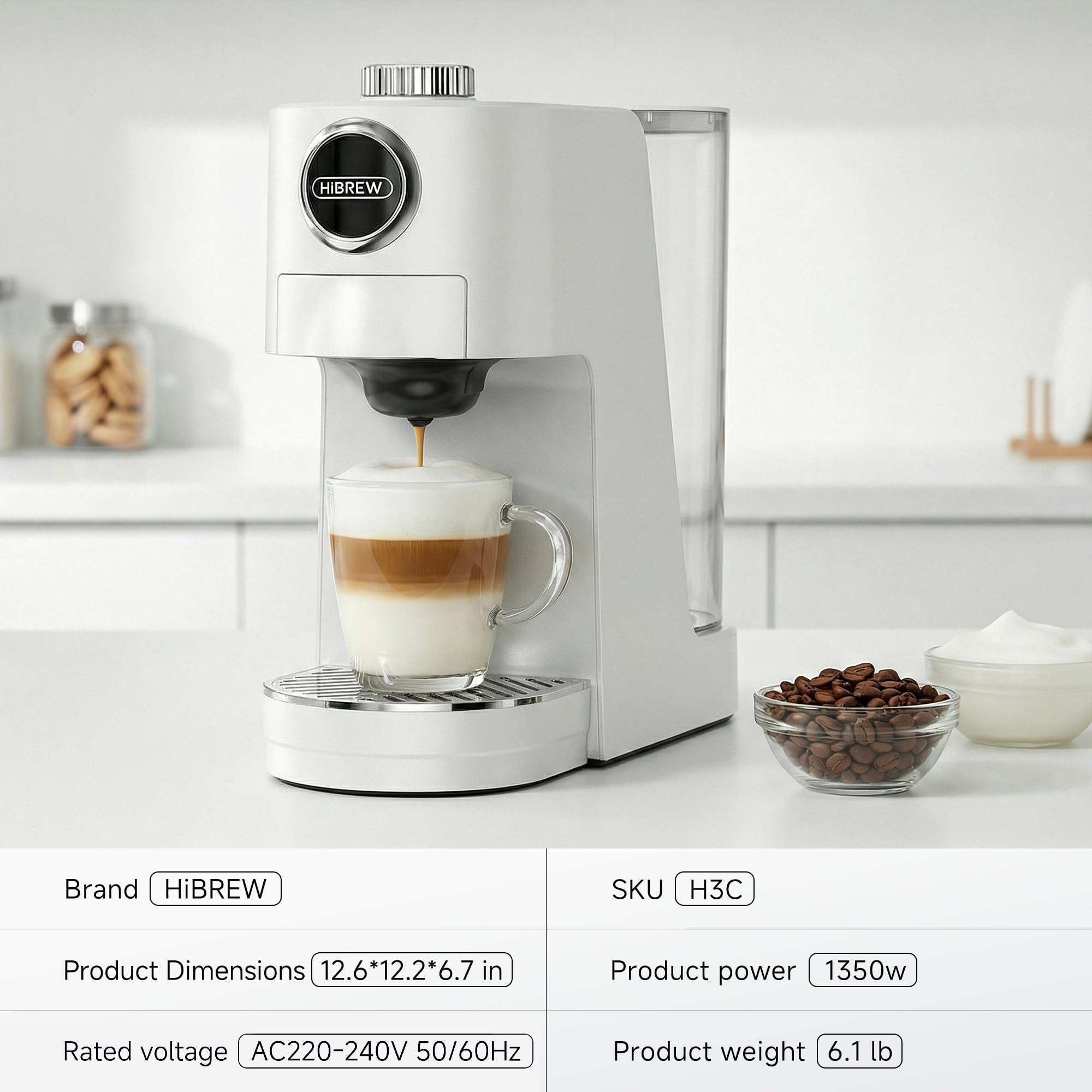 HIBREW H3C Cafetera Monodosis 3 en 1, 7 Niveles de Temperatura | Compatible con Ápsulas NS*/DG* y Café Molido, Depósito 1400ml Extraíble, Compacta para Casa Oficina Hotel