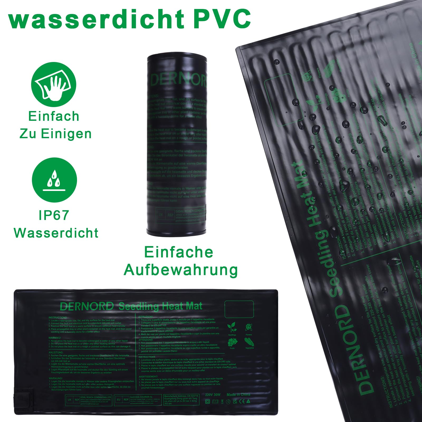 DERNORD Pflanzmatte Heizmatte 30W 25.5 X 53 cm Pflanzen Wasserdicht Heating Pad for Gemüse Blumen Seedling Gewächshäuser