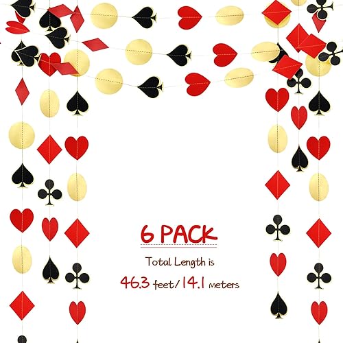 Miniatura 2 de 6 piezas de decoraciones de fiesta de casino de 46.3 pies, suministros de fiesta de póquer de Las Vegas, cartel de póquer rojo y negro, pancarta de