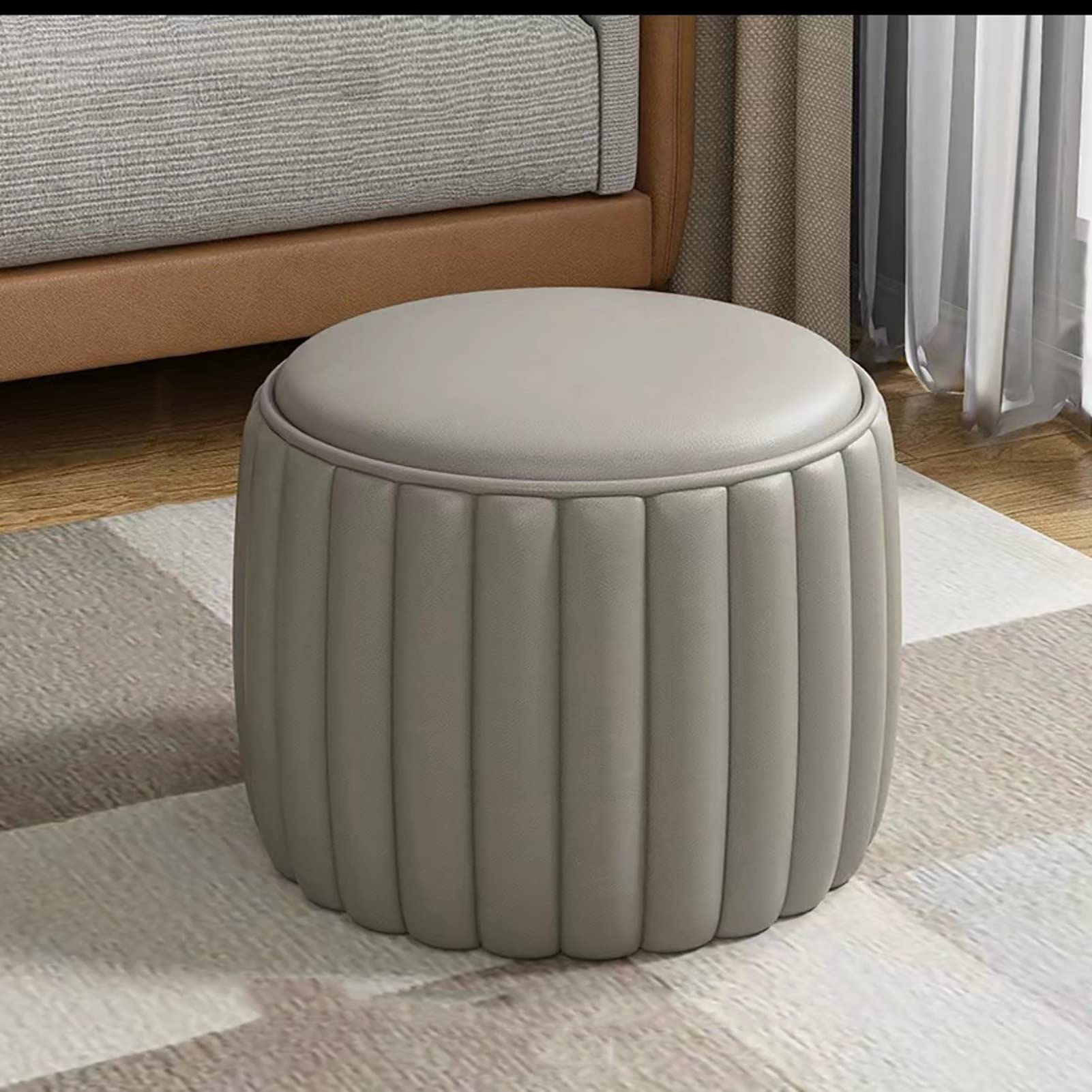 Petit repose-pieds salon en cuir PU et tabouret rond rembourré pour chambre moderne de style G