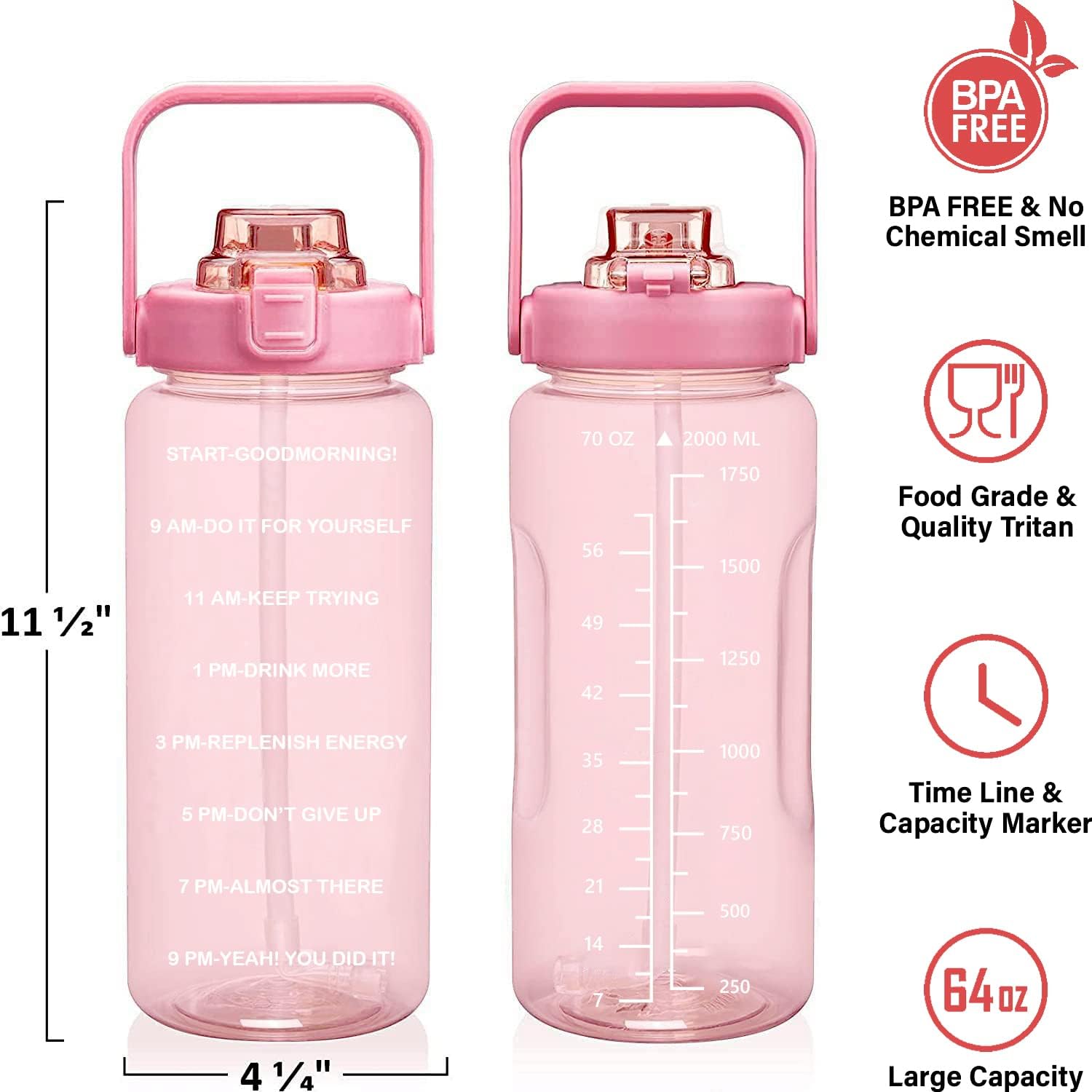Half Gallon Water Bottle Water Jug with Straw and Sleeve & Strap 64 OZ 1/2 Gallon Water Jug With Time Maker to Drink Sports Gym accessories for women men Workout BPA Free Leakproof (Bottle Brush Included) : Sports & Outdoors