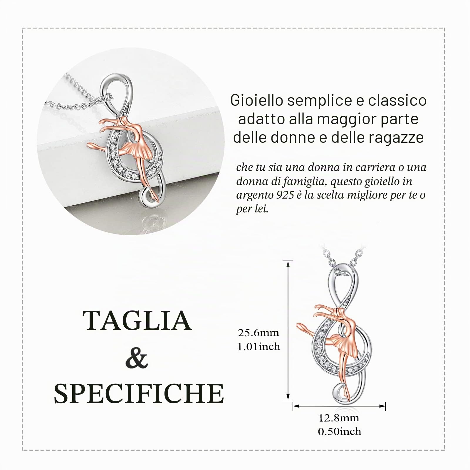 YAFEINI Nota Musicale Collana di Balletto Regali di Ginnastica Ciondolo Musicale in Argento Sterling 925 Gioielli Sportivi per Ballerine Amanti della Musica