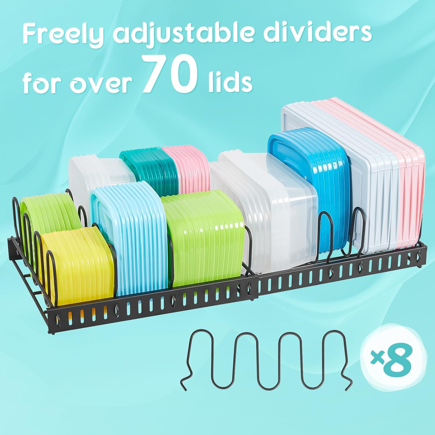 Expandable Food Container Lid Organizer, Lar acity Adjustable 8