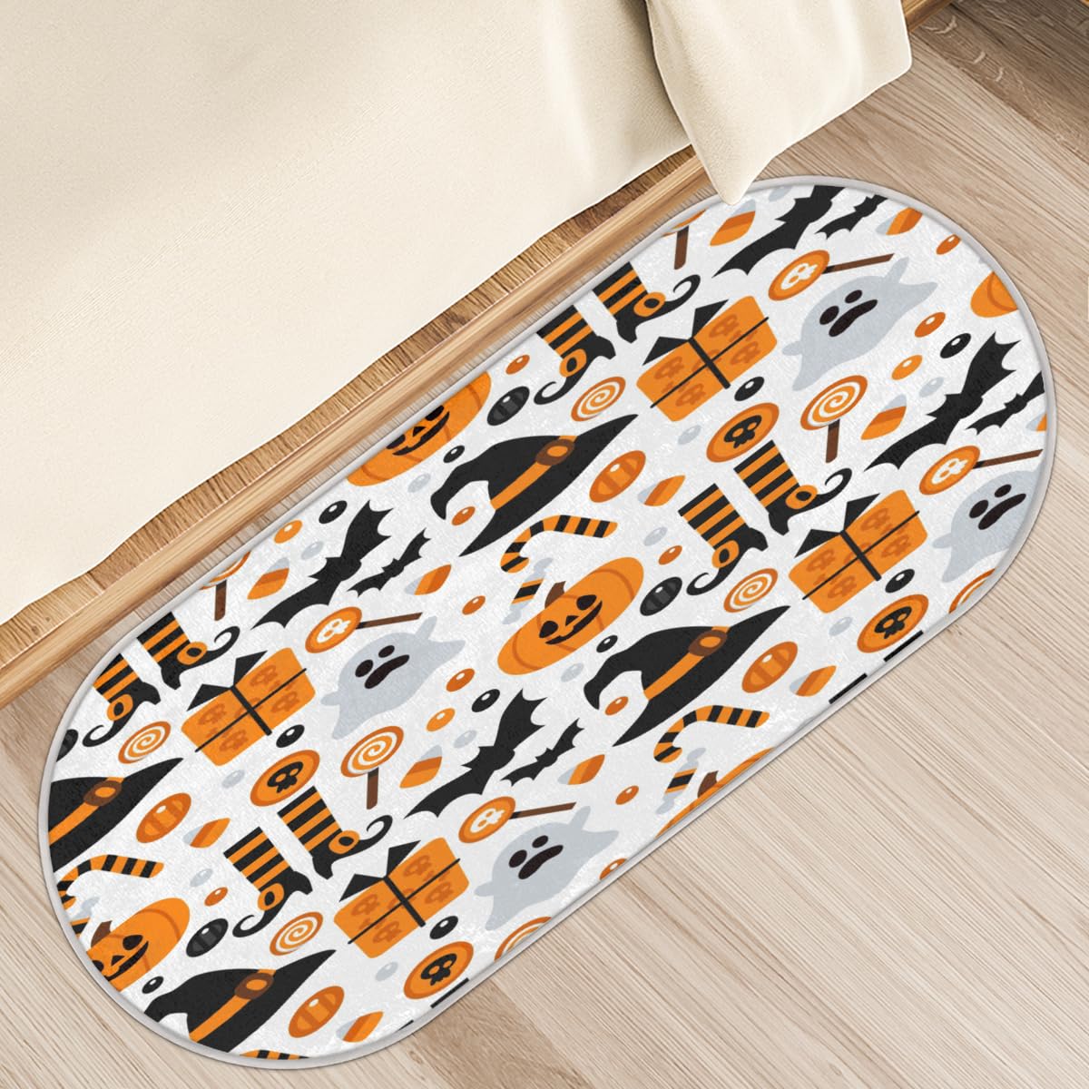 Tapis motif citrouilles et fantôme avec envers anti-glisse