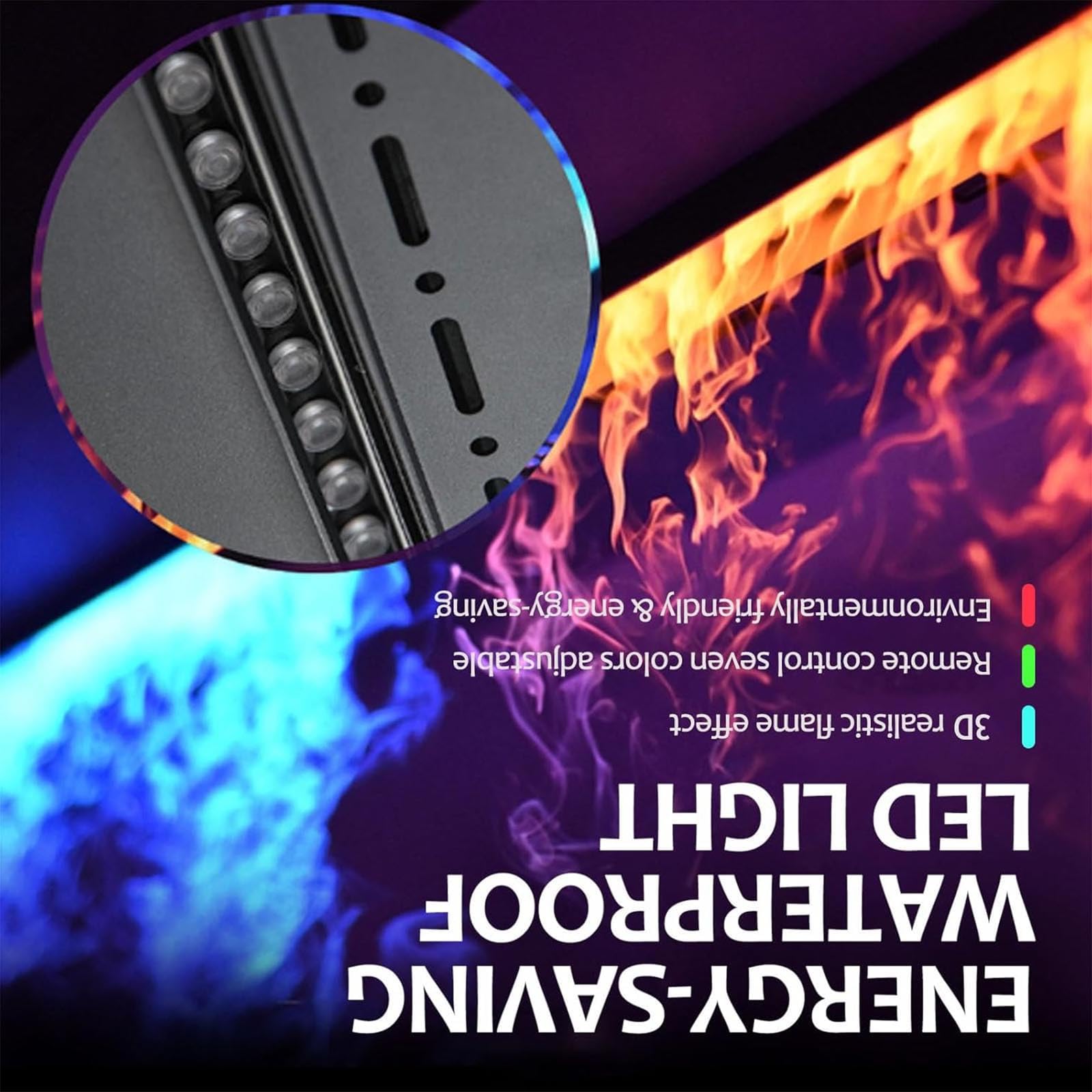 Dekorativer elektrischer Kamineinsatz mit echtem Wasserdampf und Flammeneffekt, Wasserdampf-Kaminbefeuchter mit 3D-Zerstäubungsflamme, ultradünne 3-mm-Platte, keine Heizfunktion, A, 100 cm/39,3 Z
