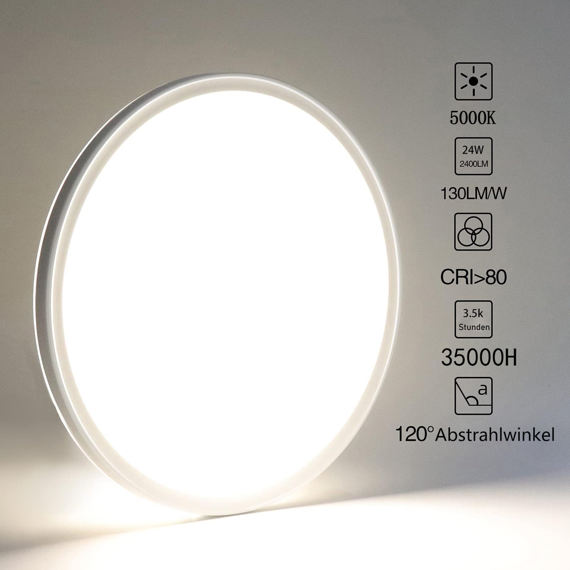 Juego de 4 lámparas de techo LED redondas y planas, 24 W, 5000 K, ideales para baño, dormitorio, sala de estar, cocina, sótano y balcón. Diseño ultrafino, Ø 29 x 2,5 cm de alto.