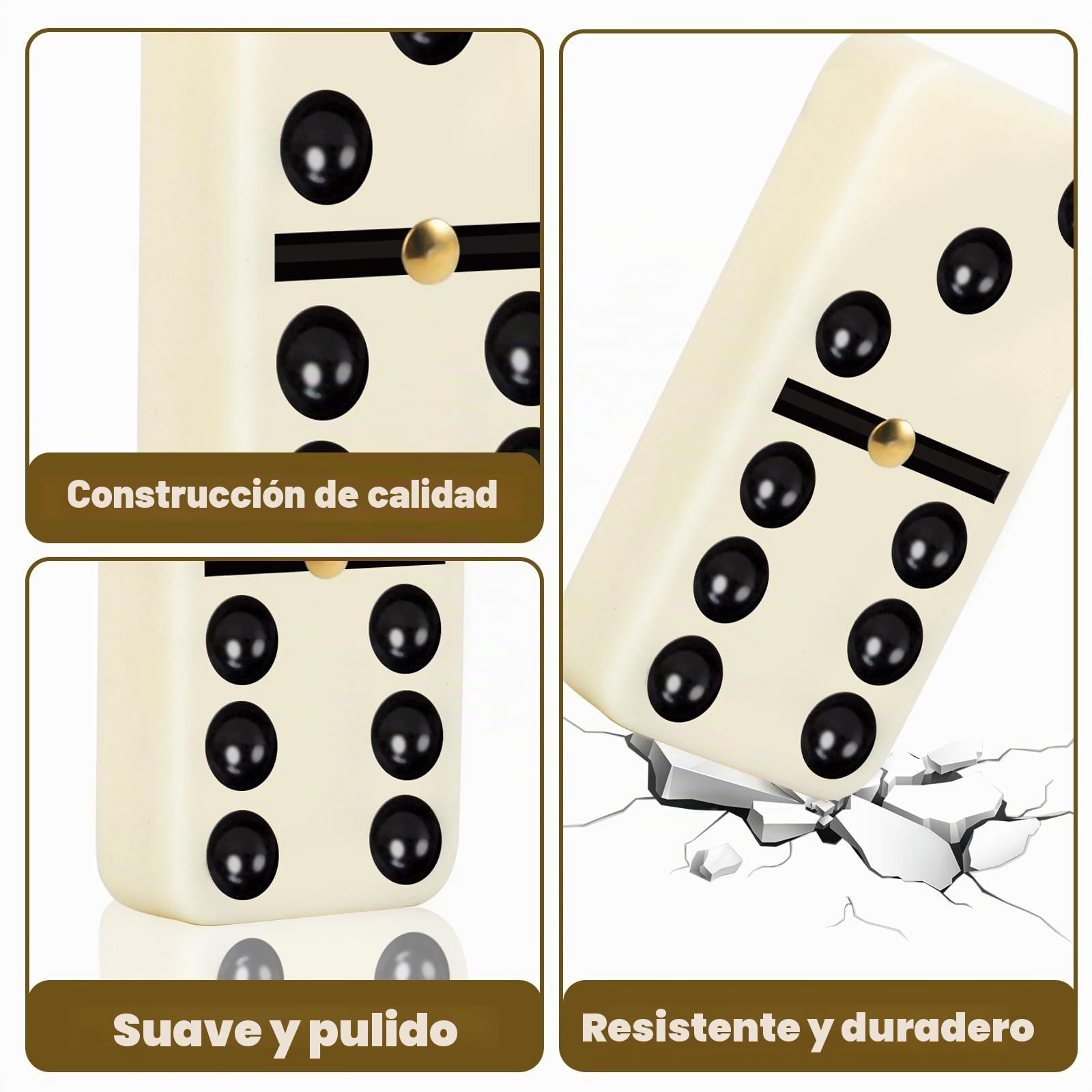 Juego de Dominó Doble 6 para Adultos, Dominós Duraderos de 28 Piezas con 4 Estanterías de Madera y Estuche de Transporte, Juegos de Mesa Clásicos, Juego de Viaje Portátil