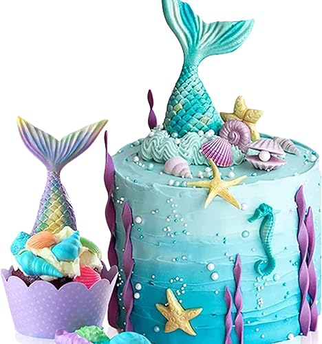 Miniatura 5 de Molde para pastel de fondant con temática marina, sirena, concha, concha, coral, algas marinas, tortugas marinas, delfín, molde de silicona para