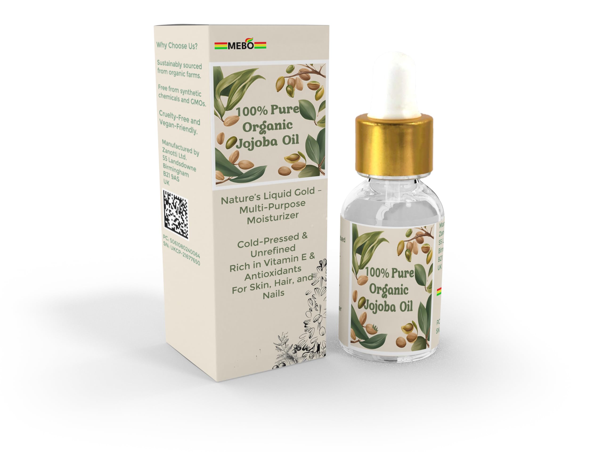 MEBO Organic Jojoba Oil 35ml, 100% Pure & Natural Cold-Pressed Oil for Skin Hair & Nails, Deep Hydration, Anti-Aging