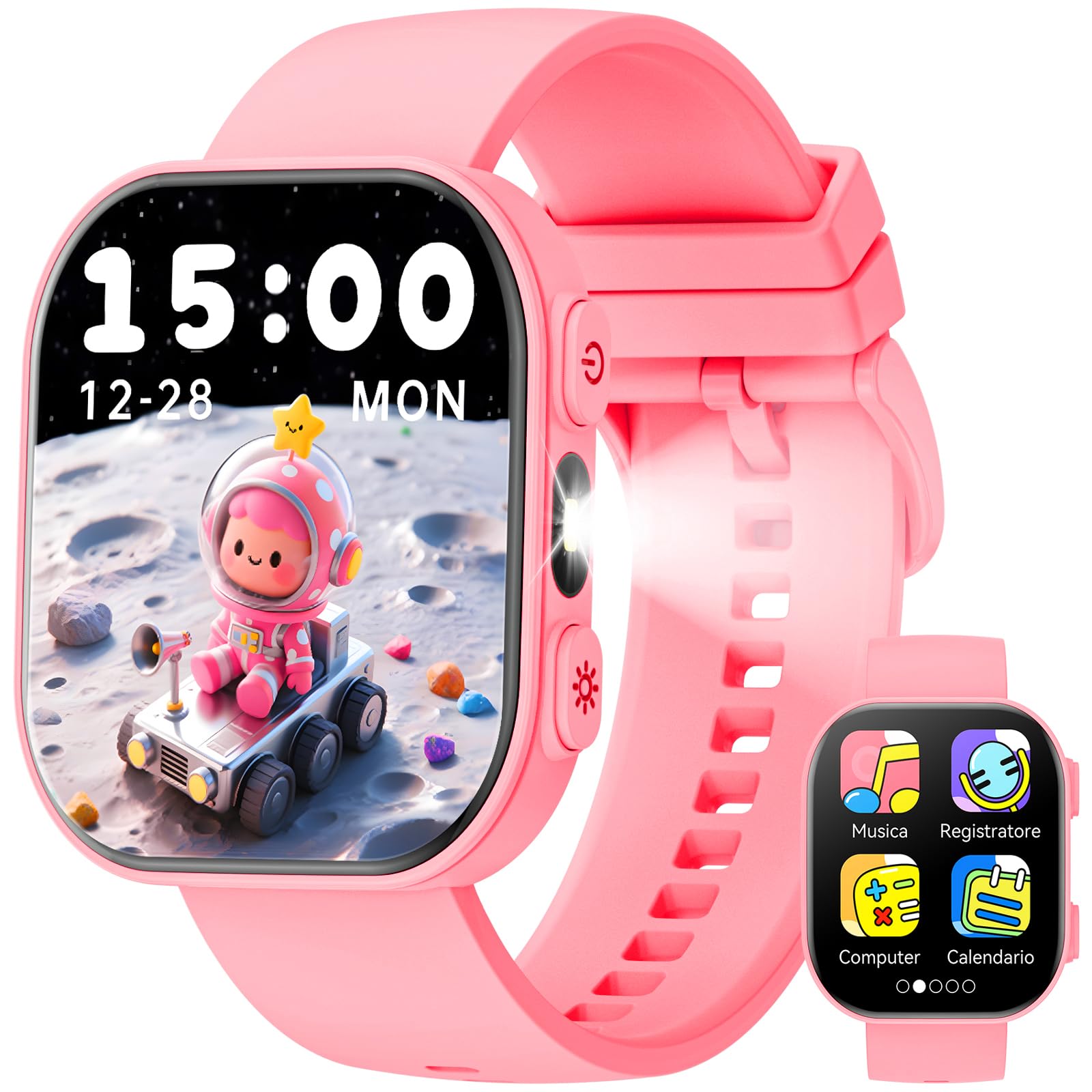 Orologio intelligente militare con GPS, orologio intelligente con assistente vocale GPT/LED Flashlight Compass,a schermo AMOLED da 1,56" Per uomini, compatibile con Android e iOS (Rosa)