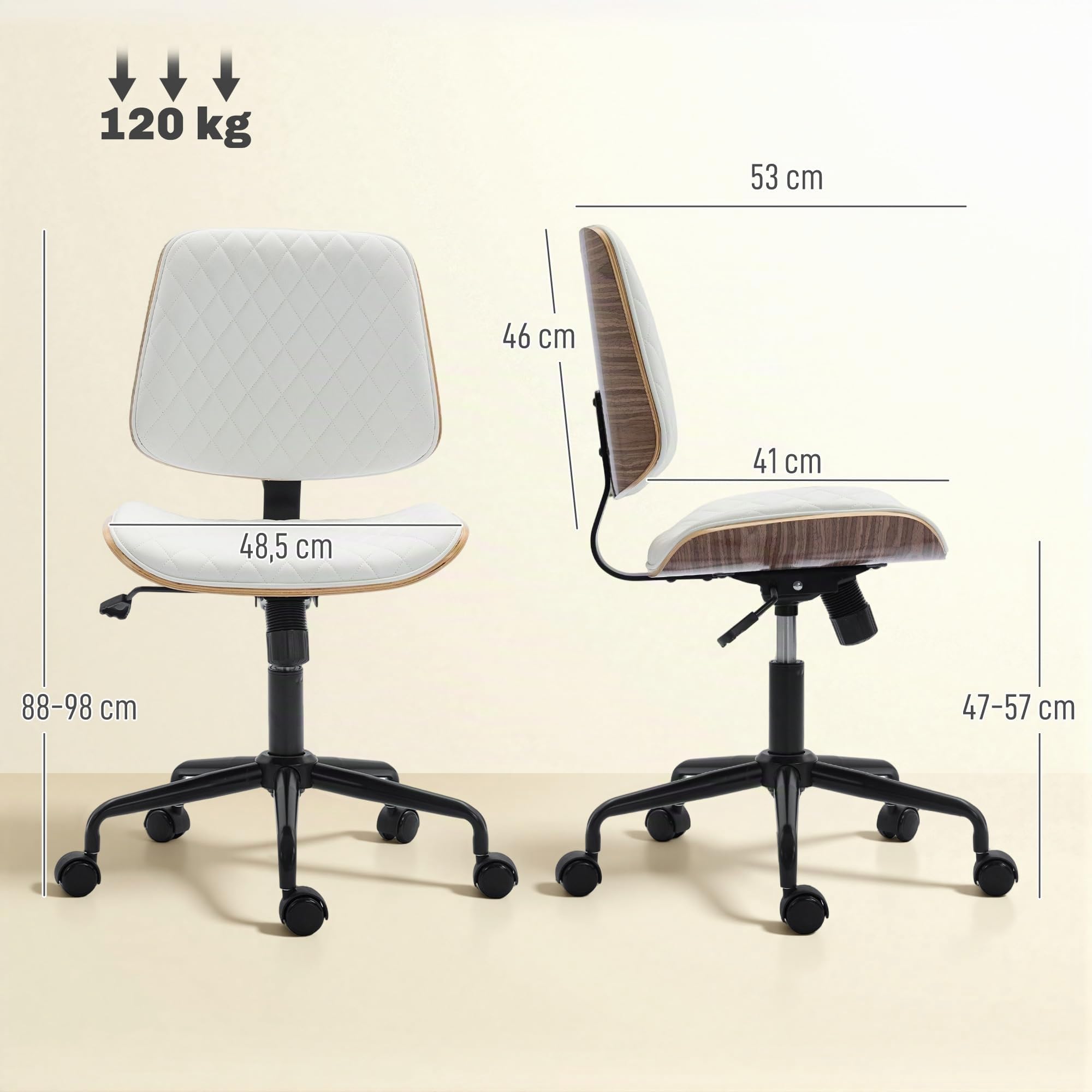 HOMCOM Silla de Escritorio sin Brazos Silla de Oficina Giratoria Blanco