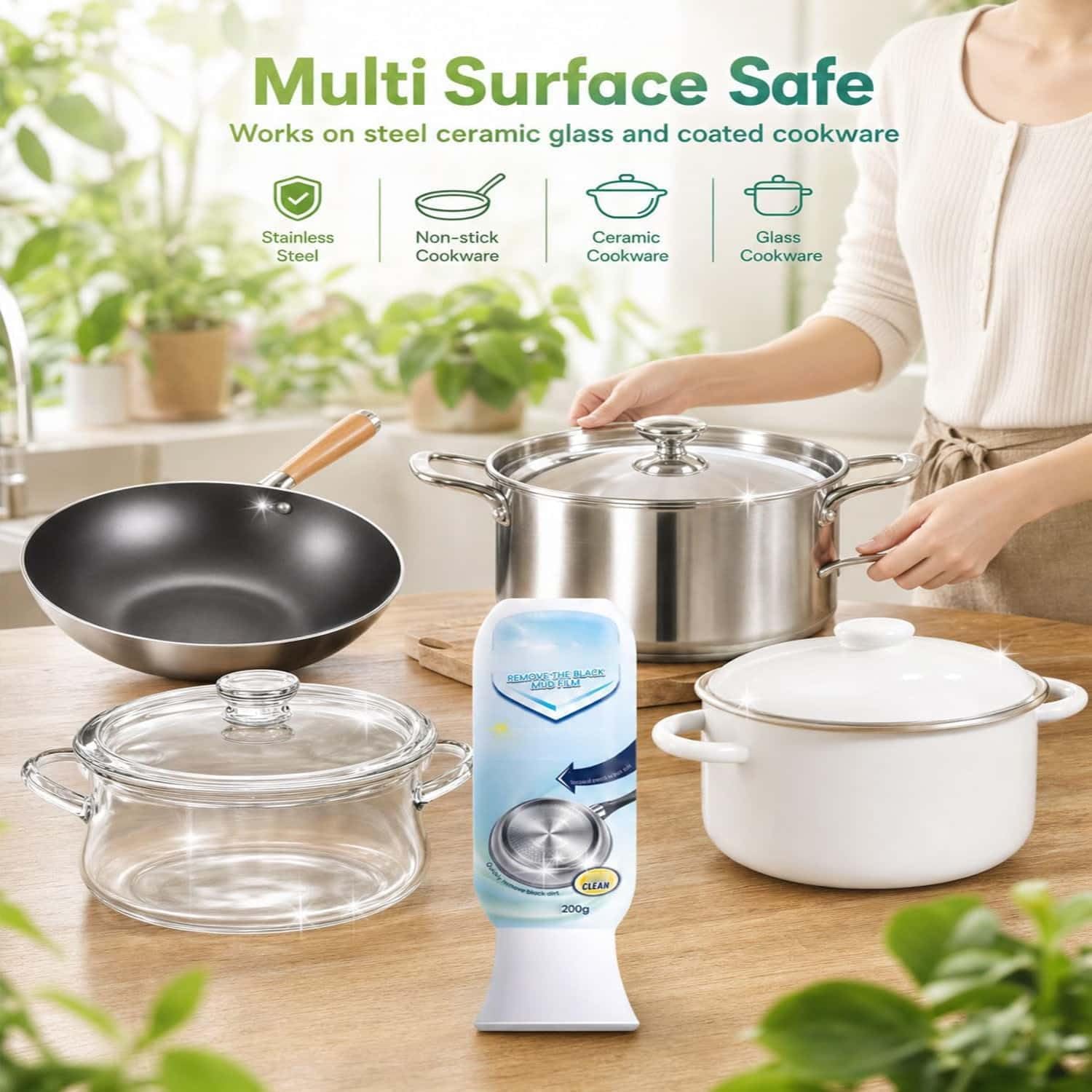 Quitamanchas Negras Para Ollas Sartenes, Elimina La Película Algas Y Barro Negro Las Olla, Quitamanchas Multiusos Efondo Ollas, Acero Inoxidable, Vidrio Esmalte, Mayoría Tipos Utensilios Cocina (3a)