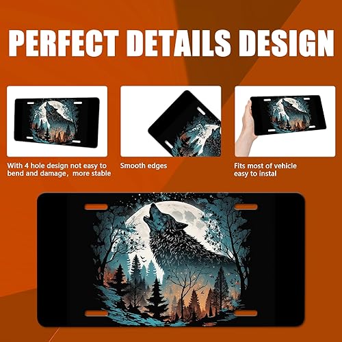 Miniatura 3 de Cubierta de matrícula delantera de automóvil con diseño de lobo, personalizable, cubierta de metal inoxidable para placas de automóvil, etiqueta