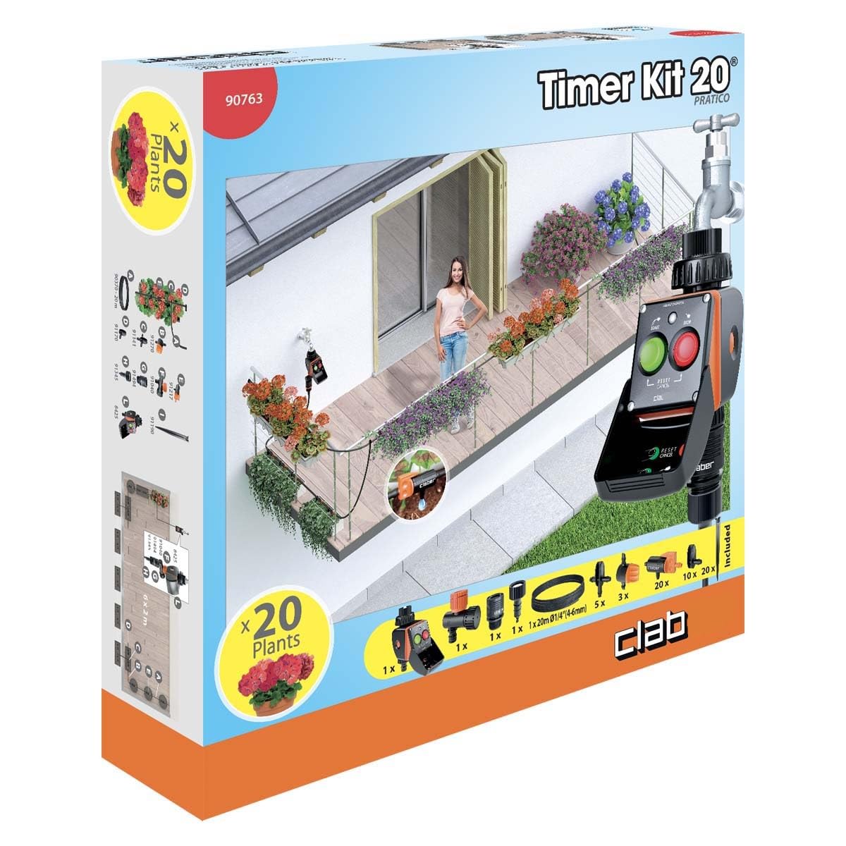 90763 Timer Kit 20 Pratico, impianto di irrigazione automatico a goccia