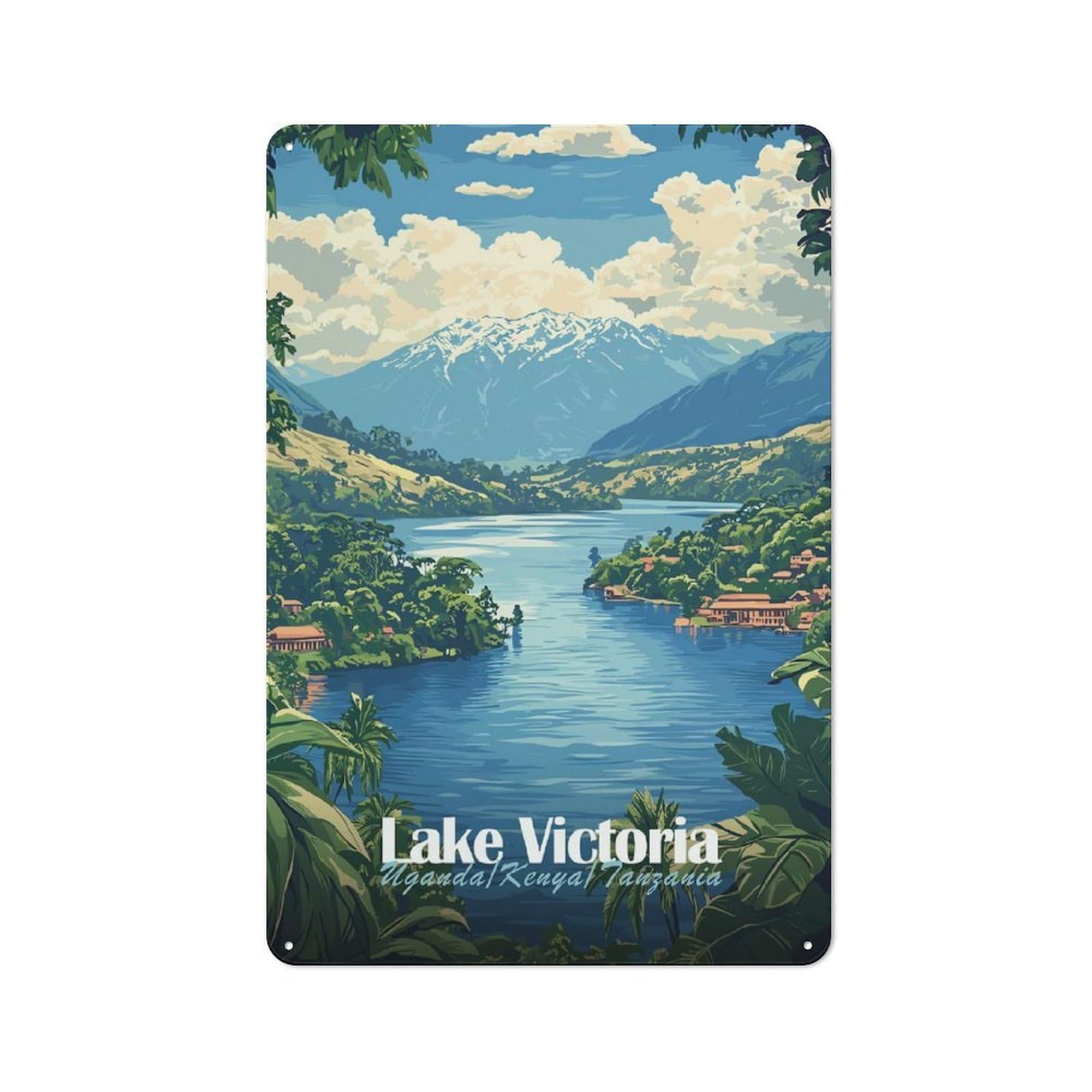 Lake Victoria Landscape Warehouse Style Metal Wall Decor 30x20cm, Metal Wall Sign for Workspace, Cafe, Hallway Or Garage