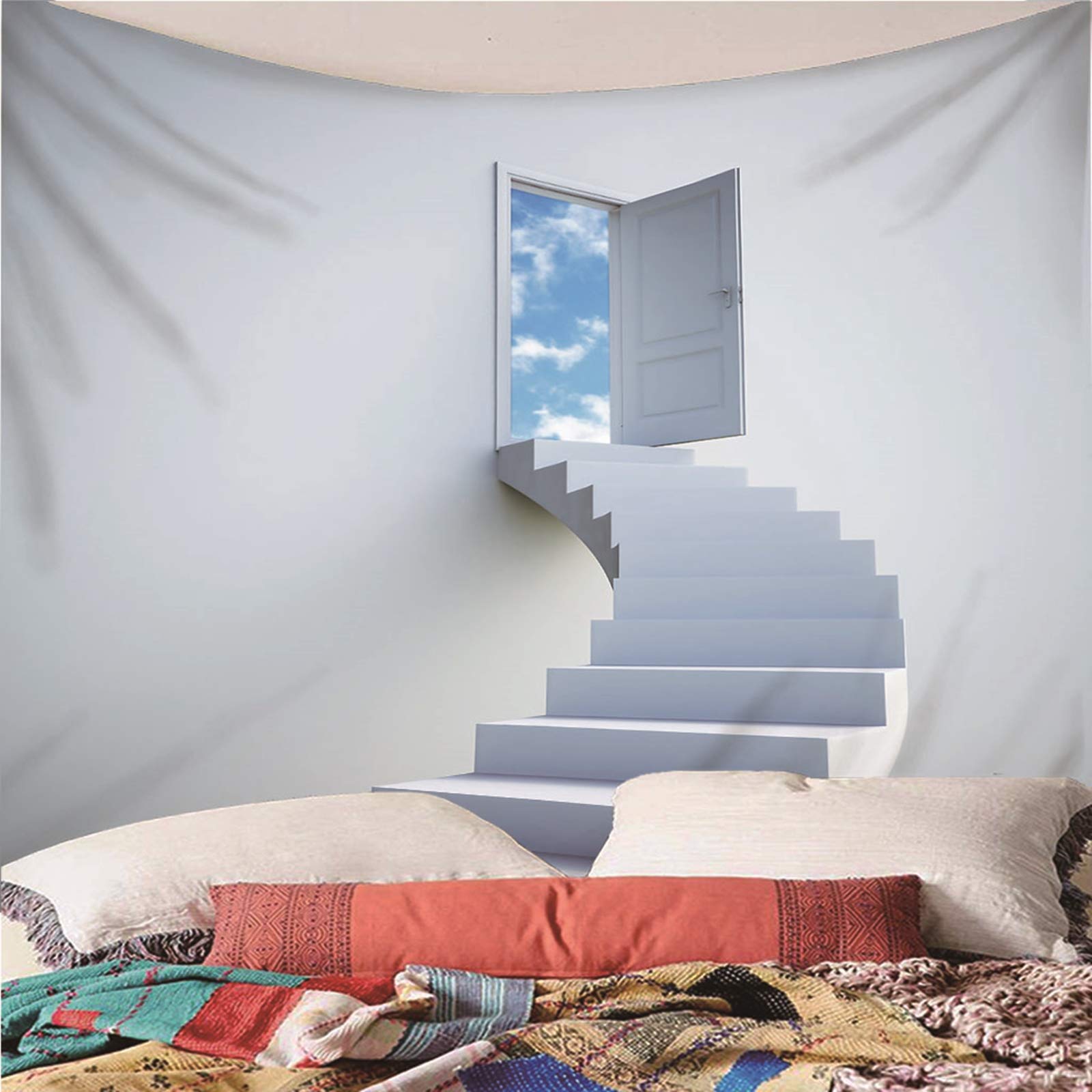 Daesar Arazzo Classico, Arazzi da Parete Moderni Grigio Cielo Blu delle Scale 3D Tappeto Muro Decorativo 300x260CM Arazzo Poliestere