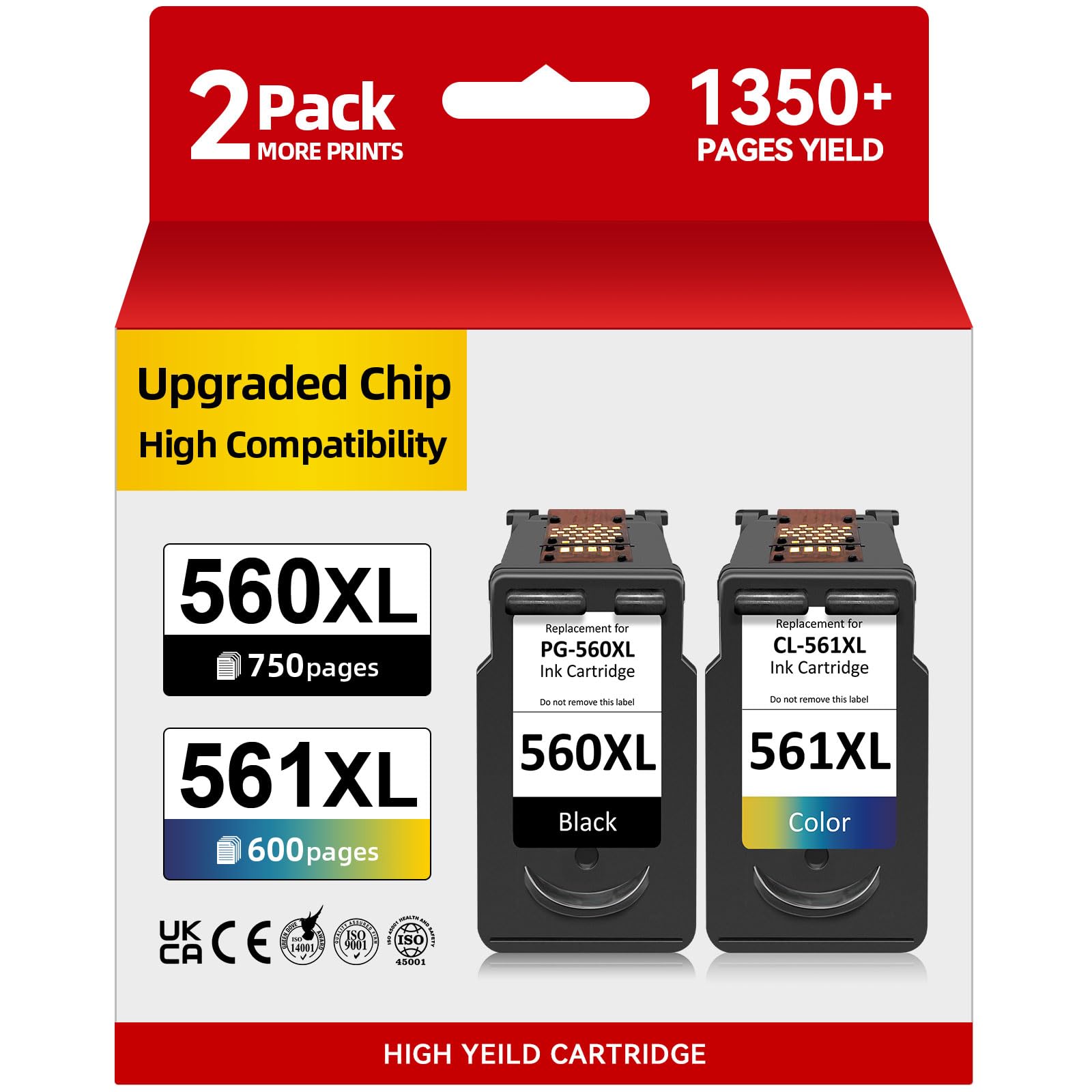 PG-560/CL-561XL- 750/600+ Pages, Replacement for Original Canon 560 561 Ink Cartridges Black and Colour, for Pixma TS5350i TS5350a TS5351 TS5352 TR5355a TS7450i TS7451
