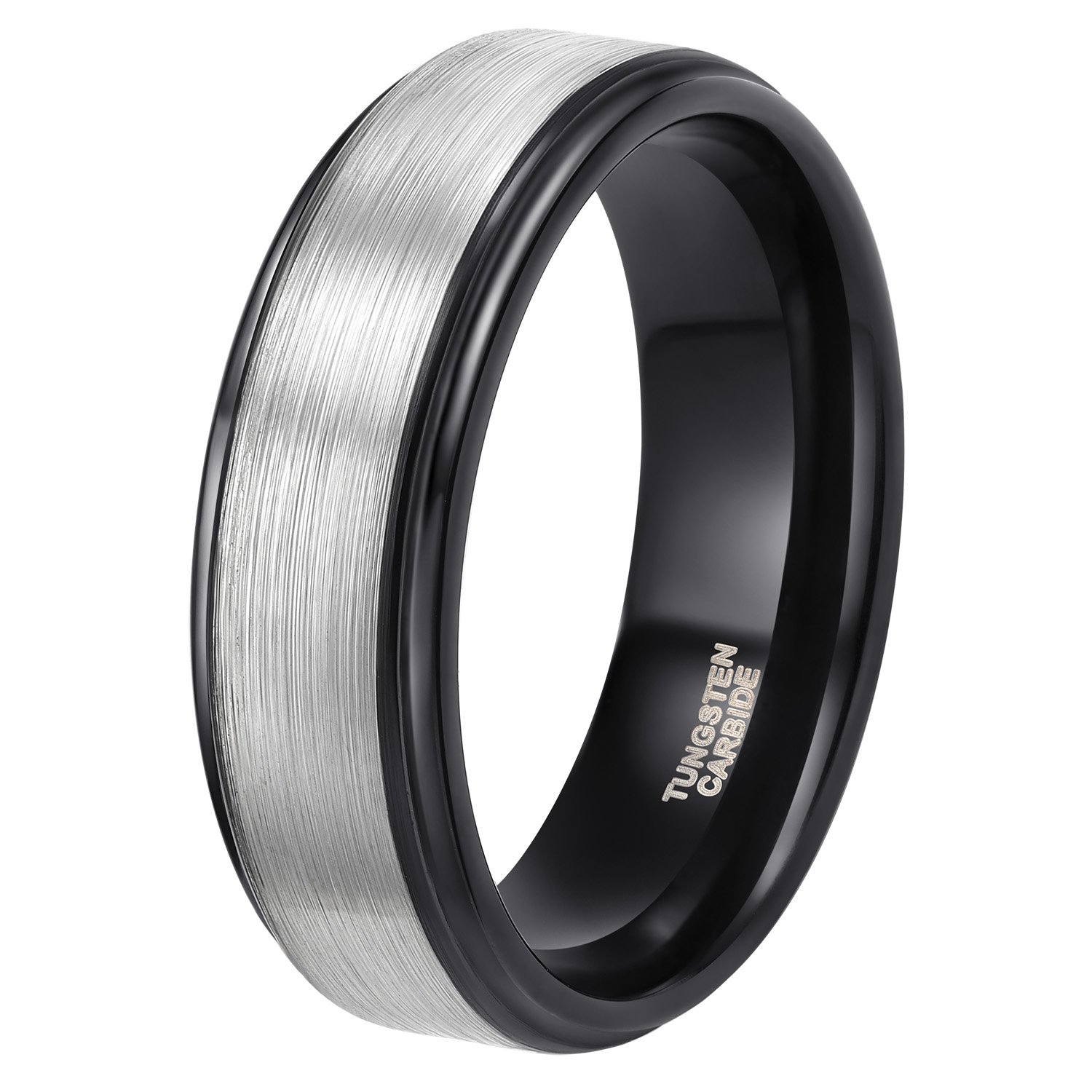 TRUMIUM 4mm 6mm 8mm Black Tungsten Rings for Men Women Step Edges Size 4-15