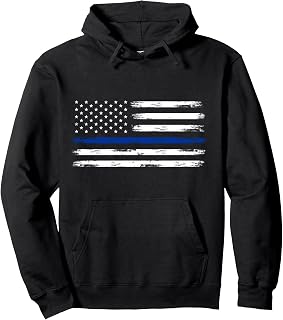 Police Officer US USA American Flag Thin Blue Line Pullover Hoodie
