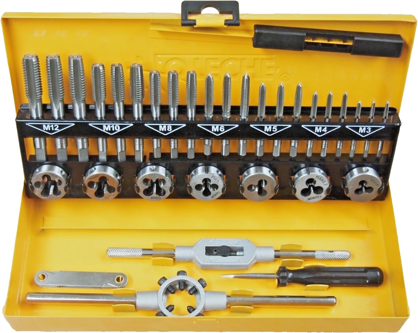 HOTECHE 32 PC Metric Tap & Die Set M3 to M12 Metal Box 640203