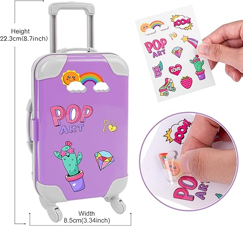 Miniatura 3 de Ropa y accesorios para muñecas de 18 pulgadas, suministros escolares y accesorios de maquillaje, juego de maleta de viaje para muñecas, incluye