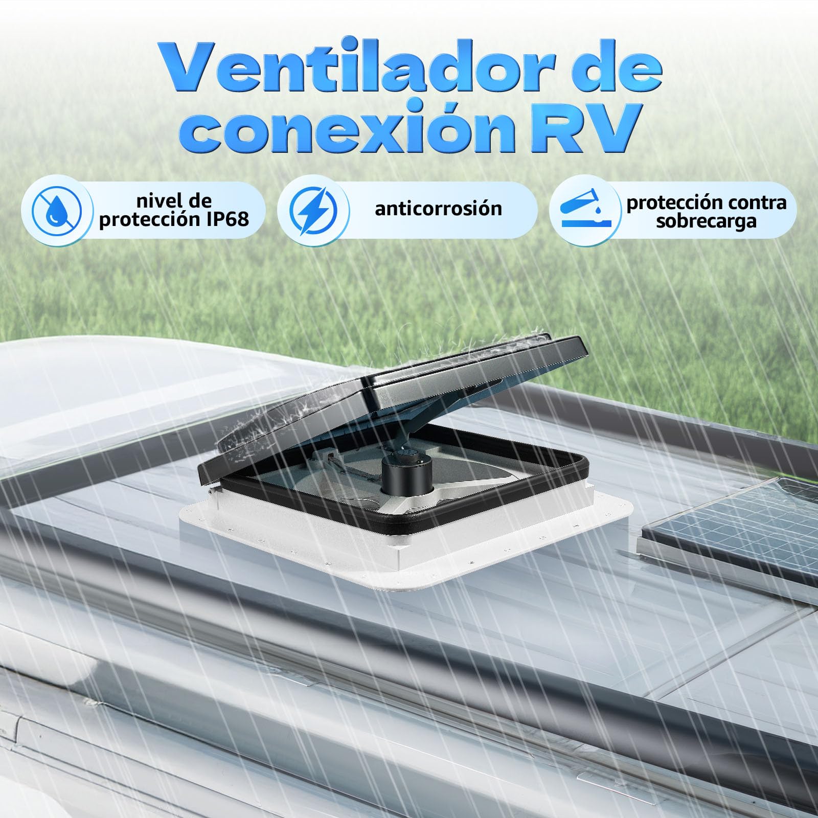 Claraboya Caravana 28 x 28 cm ,12V Claraboya Ventilador para Caravana con Luz LED , Claraboya Camper ,IP68 , Silencioso 65dB , Incluye Red Antimosquitos , para Autocaravanas , Motorhomes
