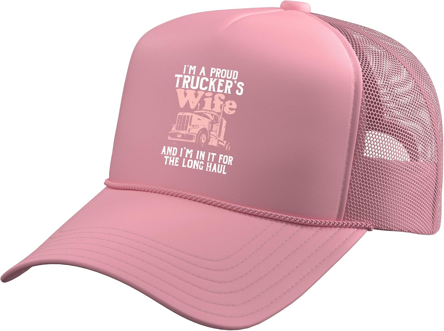 Proud Truckers Wife Long Haul Semi Truck Trucking Women Gift Trucker Hat with Adjustable Mesh Back