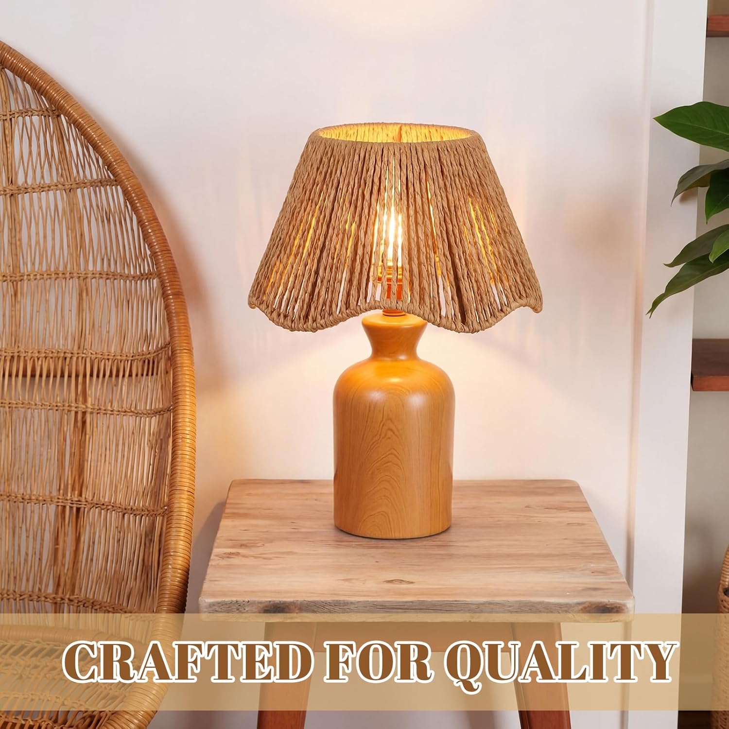 VIHOSE 2 Pack Rattan Lampshade Boho Vertical Striped Rattan Lampshade Replacement with Petal Edges for Table Chandelier Wall Lamp Living Room Bedroom Farmhouse(Brown)