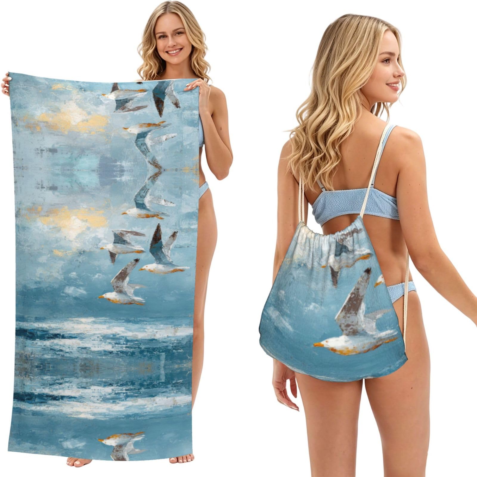 Serviette de plage pour piscine et voyage au motif mouettes