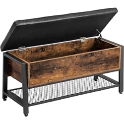 Baul Bmw Serie 1 VASAGLE Banco para Zapatos, Taburete para Cama de Estilo Industrial, Zapatero con Asiento Acolchado y Estante, para Sala de Estar, Dormitorio, Marco de Acero, Marrón Rústico y Negro LSB47BX
