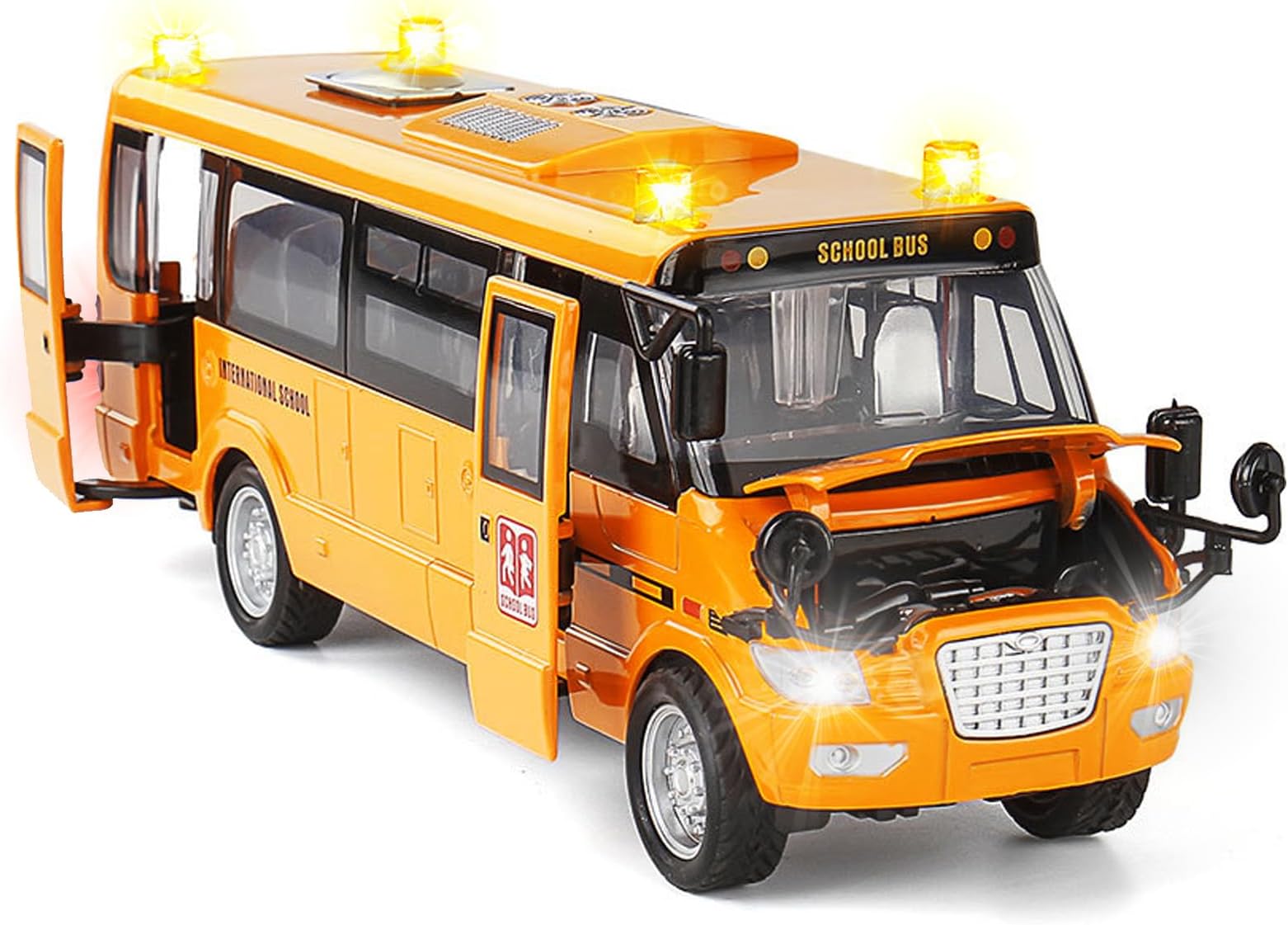 CORPER TOYS Kid's Die Cast Alloy Pull Back School Play Bus with Sounds and Lights (Yellow, Large)