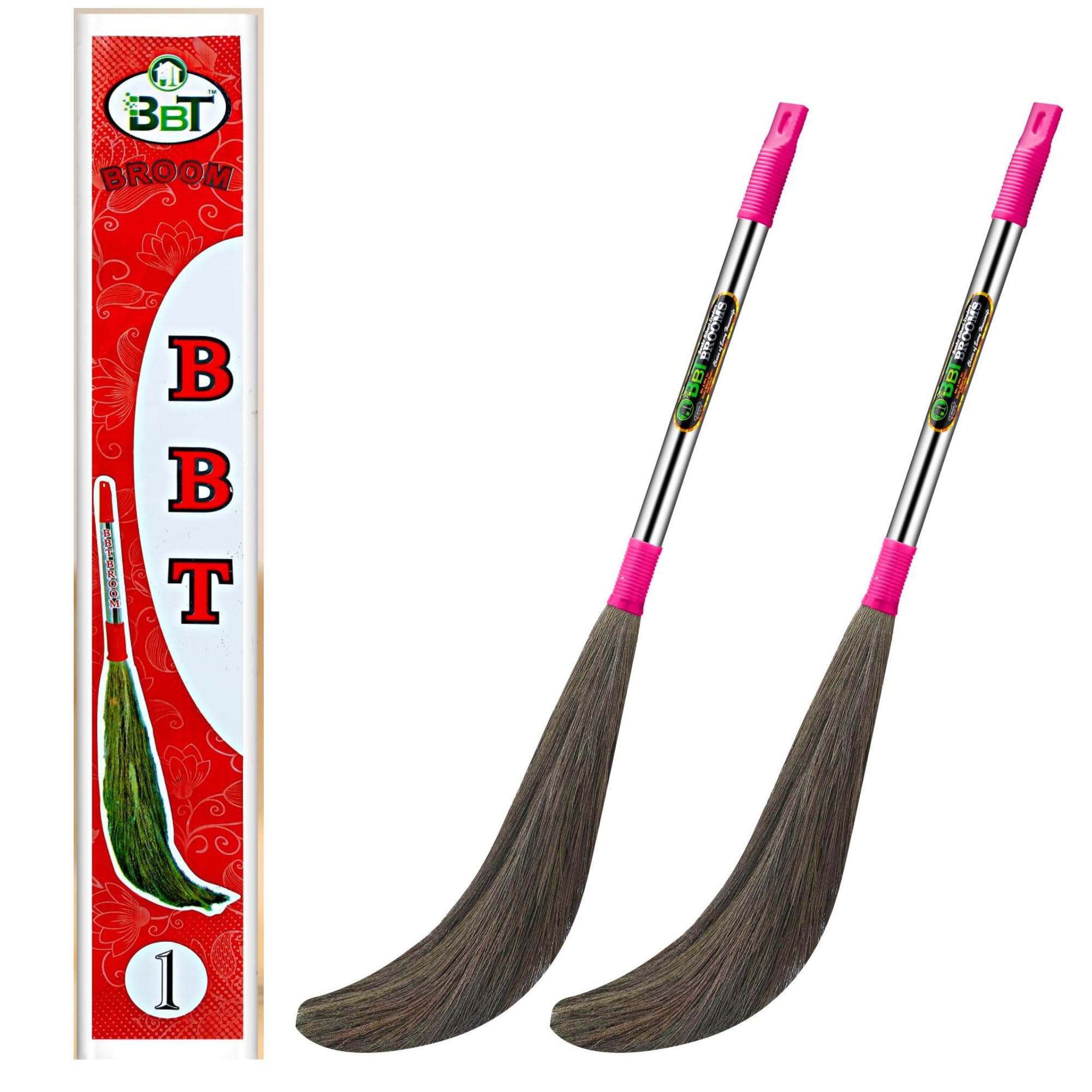 BBT Pack of 2 – Long Handle Natural Grass Broom for Home Floor Cleaning | Dust Control Jhadu | No Back Pain | Lightweight & Durable (Multi-Surface) (NO-1)-image-22