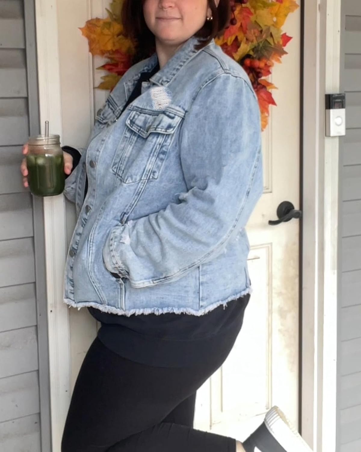 Kedera Womens Denim Jacket Distressed Frayed Ripped Jean Jacket Casual Button Down Light Jackets with Pockets - Image 7