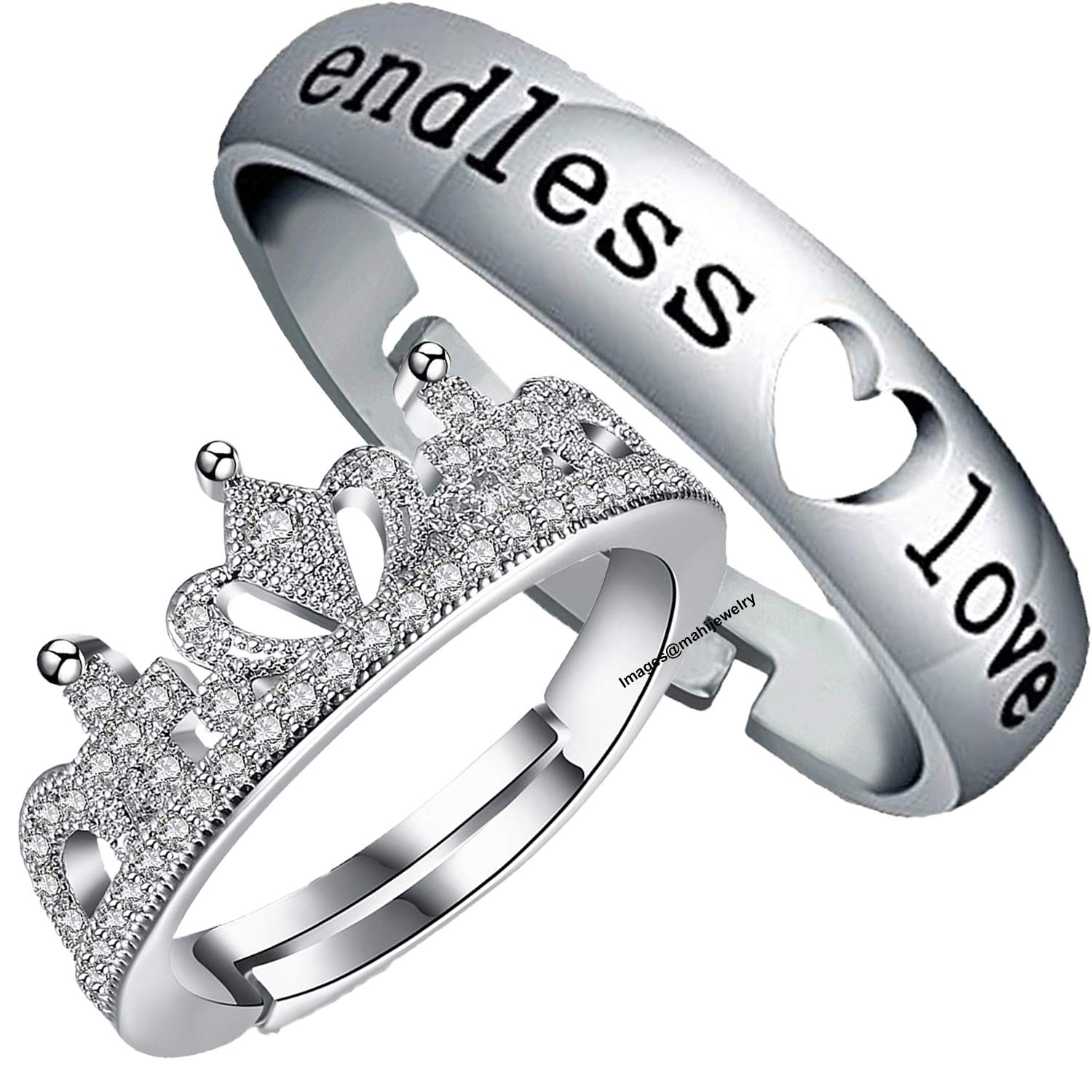 Mahi Solitaire Crystal Endless Love and Crown Proposal Adjustable Couple Ring for Men and Women (FRCO1103097R) (B08RP2FW9B) Amazon Price History, Amazon Price Tracker
