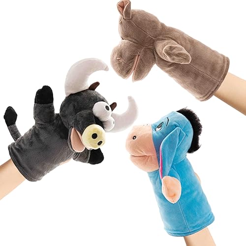 Paquete de 3 títeres de mano de animales para niños, selva, bosque, granja, zoológico, teatro de títeres, regalos de cumpleaños, niñas, niños, niños