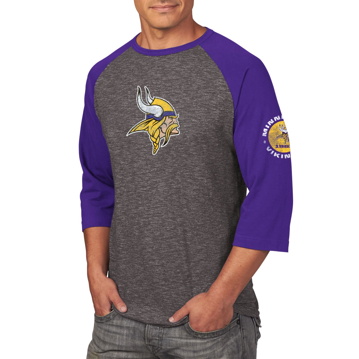 MajesticMinnesota Vikings NFL Great Move Men's 3/4 Sleeve Tri-Blend T-Shirt