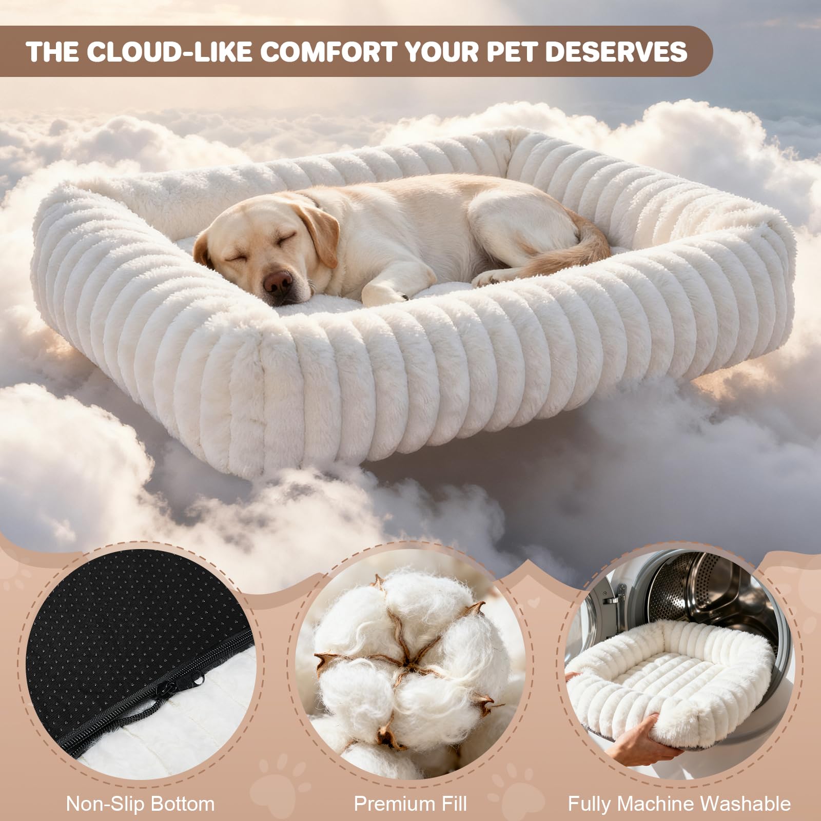 Dog Beds Large Sized Dog, Washable Self Warming Dog Cat Bed Rectangle Orthopedic Large Pet Sofa, Super Soft Plush Rabbit Fur Pet Couch Cute Cat Bed with Removable Zipper Cover & Anti-Slip Bottom - image 3
