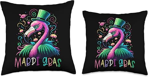 Miniatura 3 de Pink Flamingo Mardi Gras  Funny Carnival Party Almohada de 16 x 16 pulgadas multicolor