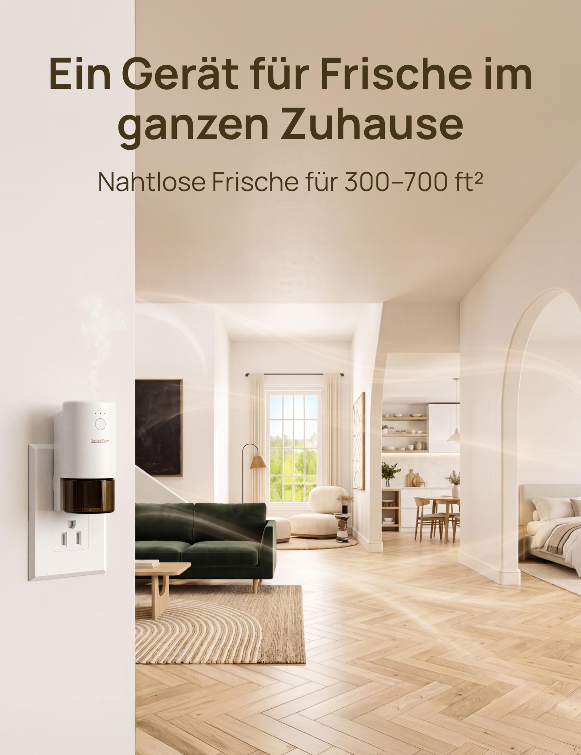 Aroma Diffuser für Ätherische Öle SF101, Wasserloser Ultraschall Duftstecker Raumduft, 100% pflanzlich Lufterfrischer, 30ml, 120-Tage Aroma für Zuhause bis zu 100 m² - Pfefferminze